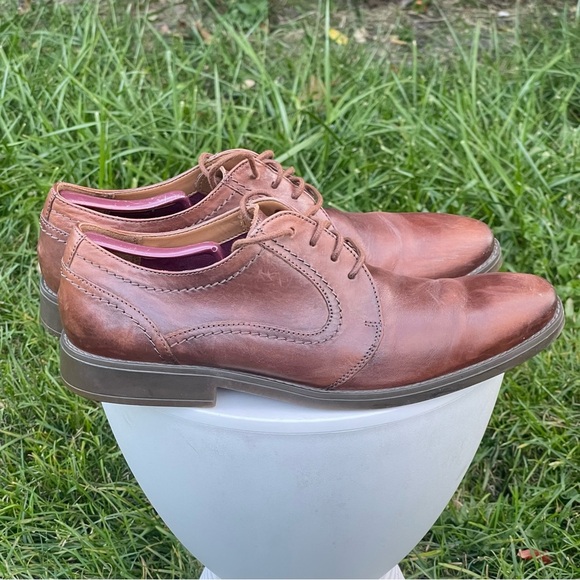 Clarks Shoes Mens 12 Brown Leather Plain Toe Oxford Lace Up Cushioned Ortholite - Picture 3 of 13